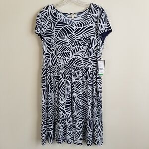 52seven Leaf Print Dress Peplum Hem Stretch Large NWT